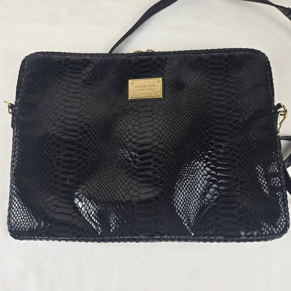 Michael Kors Black Patent Python Embossed Laptop Computer Case Double Zip Strap - Picture 13 of 14